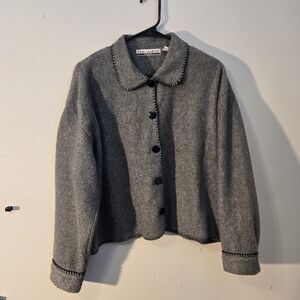 Womens White Fleece Winter Cardigan Jacket Buttons Sz Large Grey